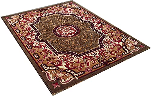 Image of Beautiful American Combination Floral Design Acrylic Touch Carpet for Living Room & Drawing Room with 1 Inch Thickness(180X240 Gold Colour) 6x8 Feet