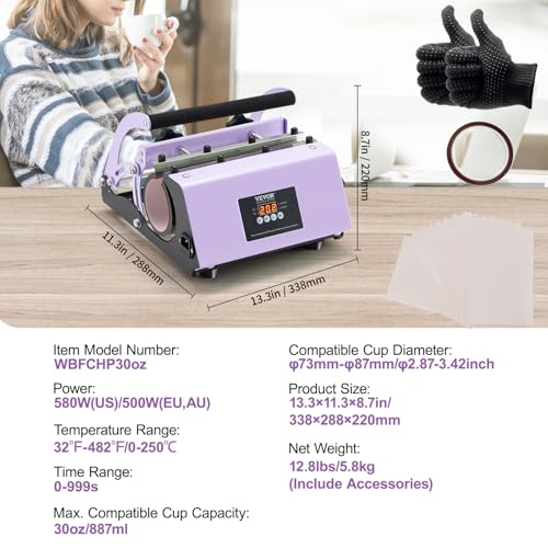 Presse pour l'Impression de Tasse VEVOR Machine Gobelet Violette 89 cL