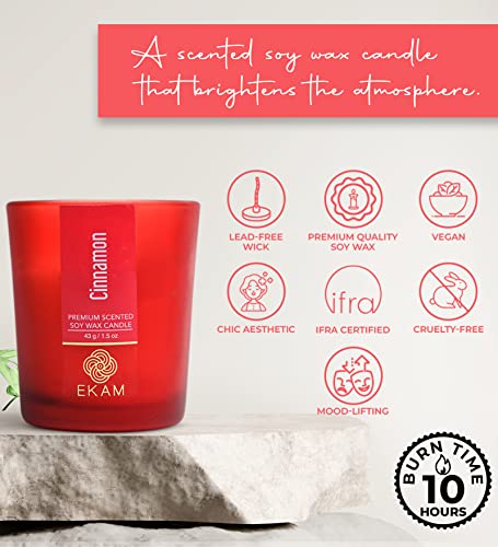 Image of EKAM Cinnamon Votive Soy Wax Scented Candle, 40 Grams, 10 Hours Burn Time| Long Lasting Premium Candles | Ideal for Home Decor | Gifting & Aromatherapy (Pack of 9)