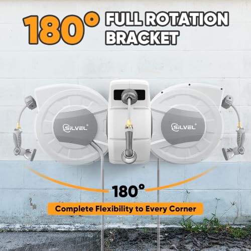 Image of SILVEL Retractable Garden Hose Reel, 5 /8 in x 75ft Wall Mount Heavy Duty Automatic Hose Reel with 10 Pattern Nozzle, Any Length Lock & Slow Return System, 180Swivel Bracket Upgraded UV Resistant