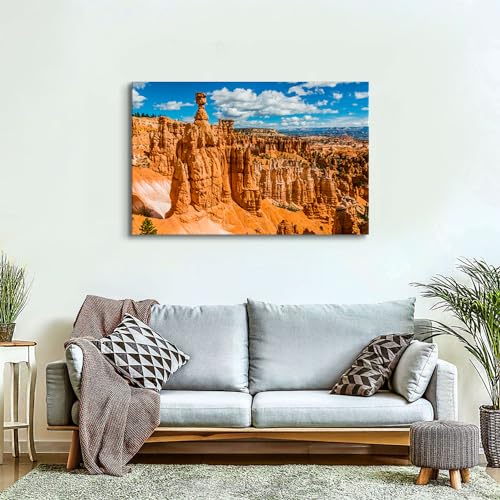 Image of Bryce Canyon National Park Canvas Wall Art Utah Beautiful Orange Mountain Photograph Picture Home Decor for Living Room Bedroom Office Wall Decoration Modern Artwork Framed Ready to Hang 32x48 inch