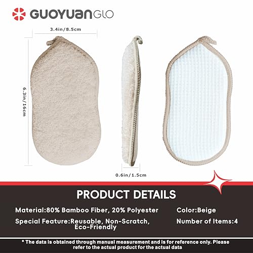 Image of Bamboo Fiber Kitchen Dish Sponge Heavy Duty Multipurpose Scrub Sponges for Dishes, Pots, Pans-Beige,4 Pack