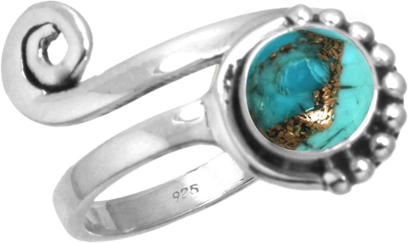 Genuine 925 Sterling Silver Handmade Body Jewelry Round Agate, Onyx, Tiger Eye, Crystal Natural Gemstone Boho Toe Ring For Women