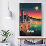 YSEFGBV Cuadro de paisaje nocturno de Busan, Corea del Sur, para decoración de paredes de dormitorios o baños rústicos. Lienzo de 20x30 pulgadas (50x75 cm).