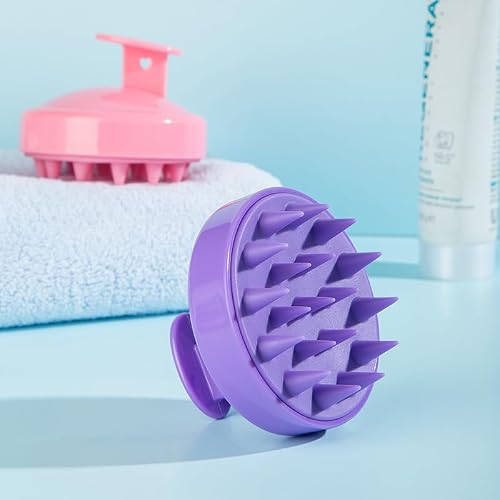 Hair Scalp Massager Shampoo Brush, Scalp Scrubber with Soft Silicone Bristles, Both Wet Dry Hair (Purple)