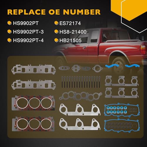 Image of 3.0 V6 Engine Cylinder Head Gasket Set, Compatible with 1998-2001 Mazda B3000 1998-2001 Ford Ranger 3.0L, Replace# HS9902PT ES72174