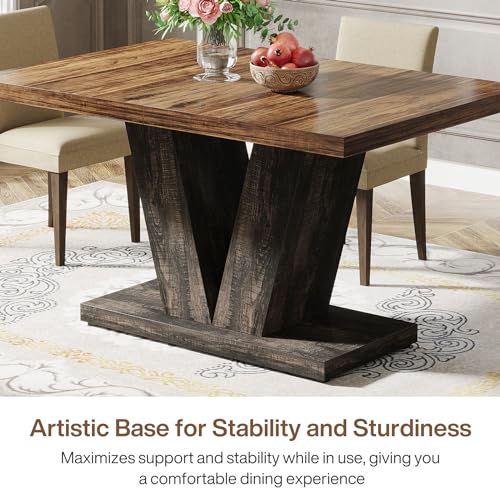 Image of Tribesigns 47-Inch Dining Table for 4, Black Kitchen Dinner Table with Heavy Duty Pedestal, Farmhouse Wooden Eating Table for Home, Dining Room, Small Space, Black & Brown