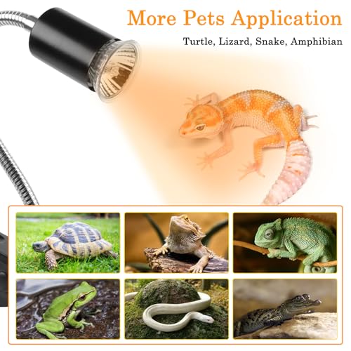 Image of LUCKY HERP Reptile Heat Lamp with Clamp, Aquarium Turtle Tank Basking Light with 360 Rotatable Timing & Dimming and 2 Pack 50W UVA UVB Heat Light Bulb for Turtle Tortoise Lizard