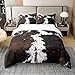Cowhide Print 100% Cotton Duvet Cover for Kids Adults,Brown White Cow Fur Pattern Bedding Set King,Rustic Farmhouse Style Wild Animal Comforter Cover 3 Pcs with 2 Pillowcases
