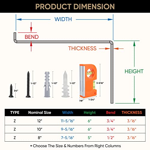 Ticonn TICONN-BRACKETBK Shelf Bracket, 4 Pack 1/5'' Thick Metal Shelf Brackets Heavy Duty For Room thumb #4