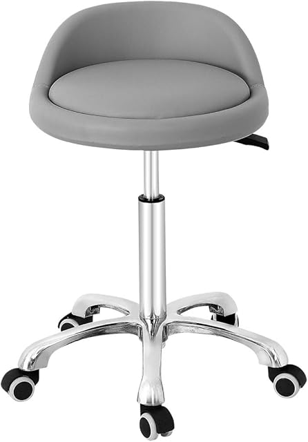 Grace & Grace Professional Gilder Series Extra Large Seat with Comfortable Backrest Rolling Swivel Pneumatic Adjustable Heavy Duty Stool for Shop, Salon, Office and Home (Grey)