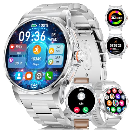 Reloj Inteligente Hombre con 3 Correas, 1.43″ HD AMOLED Smartwatch Hombre…