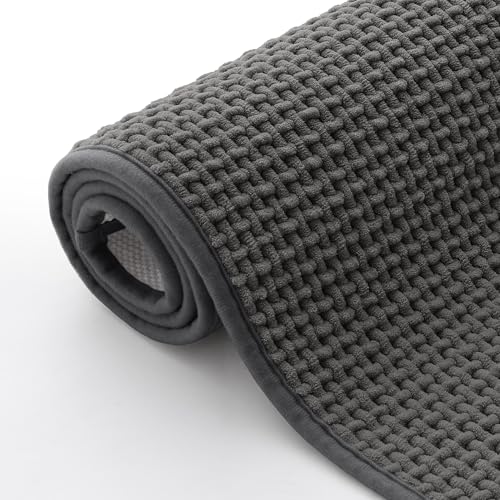 Homaxy Chenille Badezimmerteppich Weich Badematte rutschfest Waschbar Badvorleger Saugfähig Badteppich Bad Teppich Duschvorleger für Badezimmer, Dusche, Badewanne - 60x120 cm, Dunkelgrau