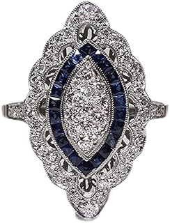 Antique Edwardian Silver Filled Blue Sapphire CZ Crystal Eye-shape Ring Band