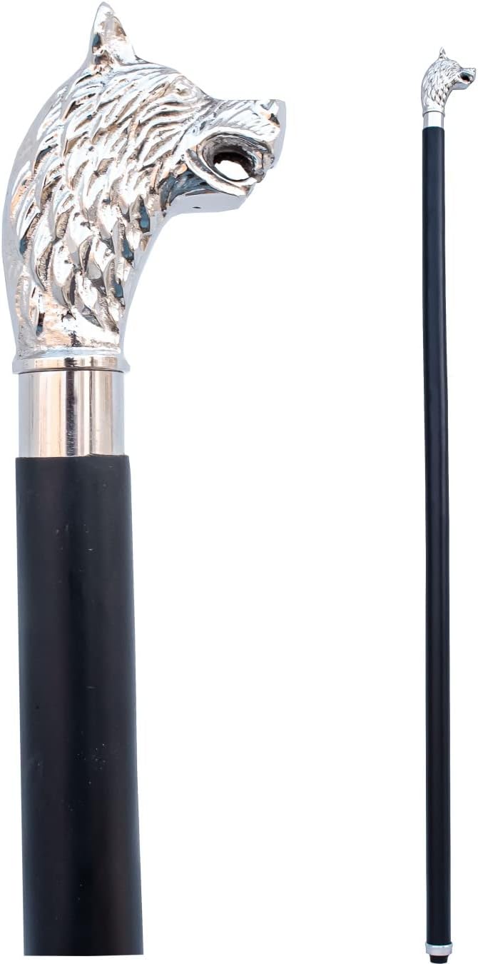 FYNJREX Brass Walking Cane Wooden Walking Stick for Men and Women, Fancy Walking Canes, Victorian Design Silver Black Costume Cane, Halloween Canes Unique