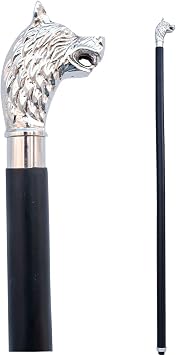 FYNJREX Brass Walking Cane Wooden Walking Stick for Men and Women, Fancy Walking Canes, Victorian Design Silver Black Costume Cane, Halloween Canes Unique