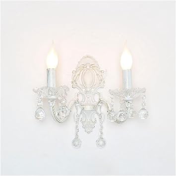 Wall Lighting Fixtures Traditional Crystal Wall Light White Finish Candle Wall Lamp Distressed Shabby Wall Mounted Lighting Fixture for Farmhouse Living Room Staircase Bathroom Vanity LampsAntique Wh