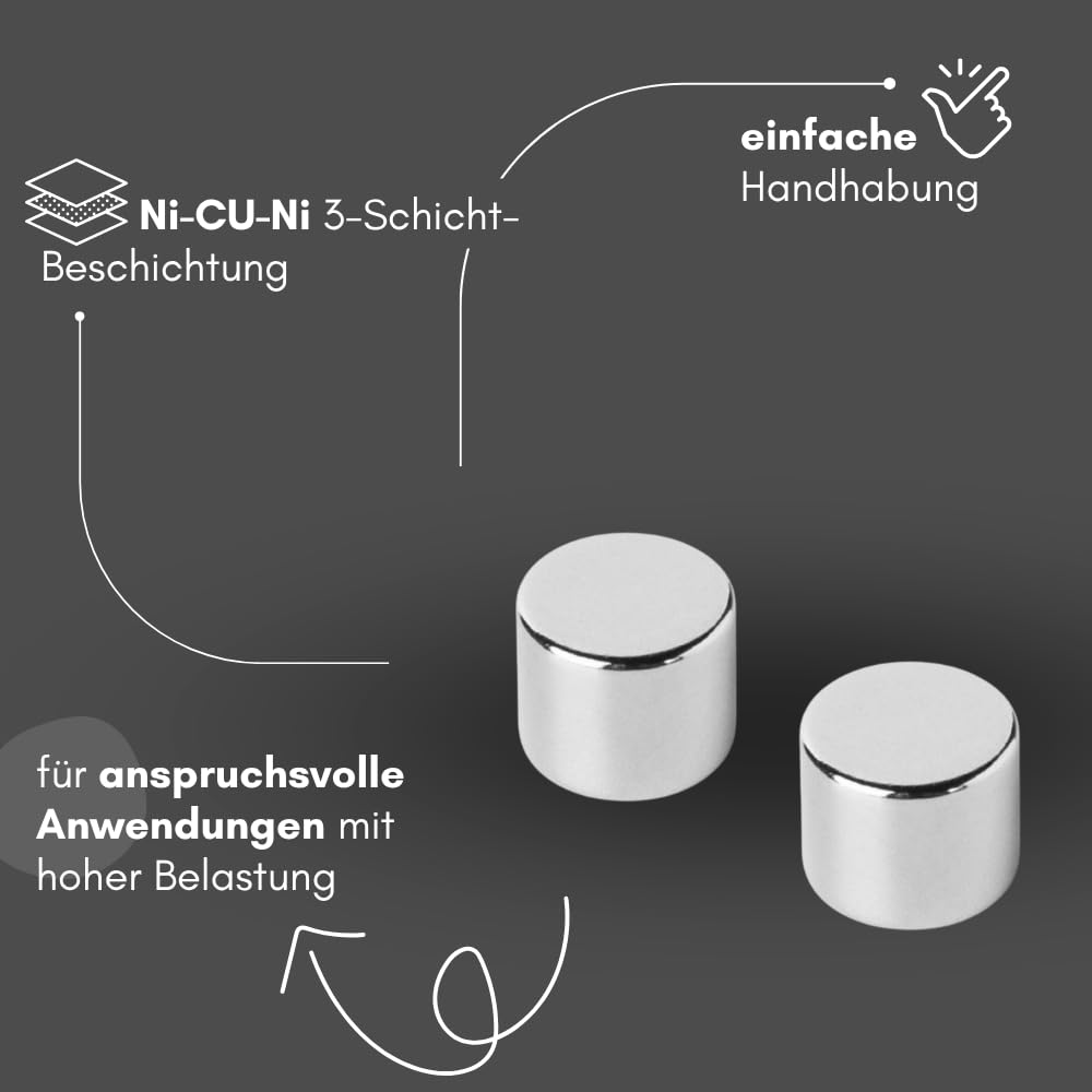 Strong Magnets Neodym Magnet - Rund 12 x 10 mm - 100 Stück - Extra stark, hält bis 5,6 kg - Für Magnettafel, Kühlschrank, Whiteboard, Pinnwand, Büro
