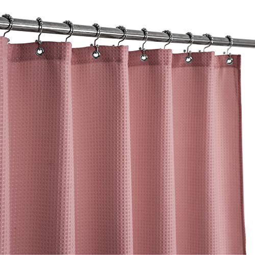 Image of Barossa Design Waffle Weave Shower Curtain Hotel Luxury Spa, 230 GSM Heavy Duty Fabric, Water Repellent, Pale Mauve, 71 inchx72 inch