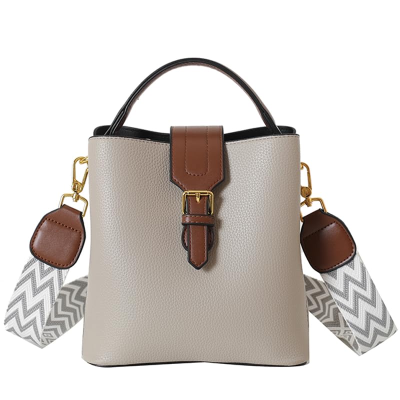 PU Leather Trendy Bucket Bag - Large Capacity All-Match Shoulder Bag Detachable Strap Soft Crossbody Bag Commute Handbag