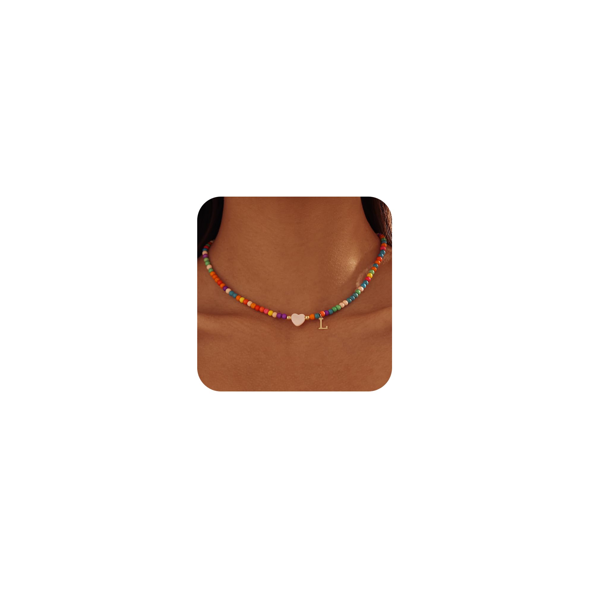 SELFROSE Initial Necklaces for Women,Cute Letter Necklace Gold Plated Summer Beaded Choker Necklaces for Women Trendy Preppy Custom Name Necklace Boho