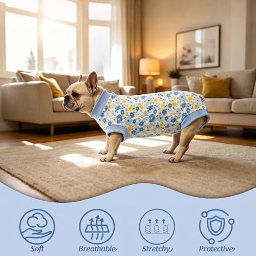 Image of Dog Surgery Recovery Suit Spay Recovery Onesie for Female Male Dogs | Soft,Breathable,Anti-Licking,Post-Op,Surgical Suit,for Abdominal Wounds,Alternative to E-Collar Cone,for Small Pets Blue XS