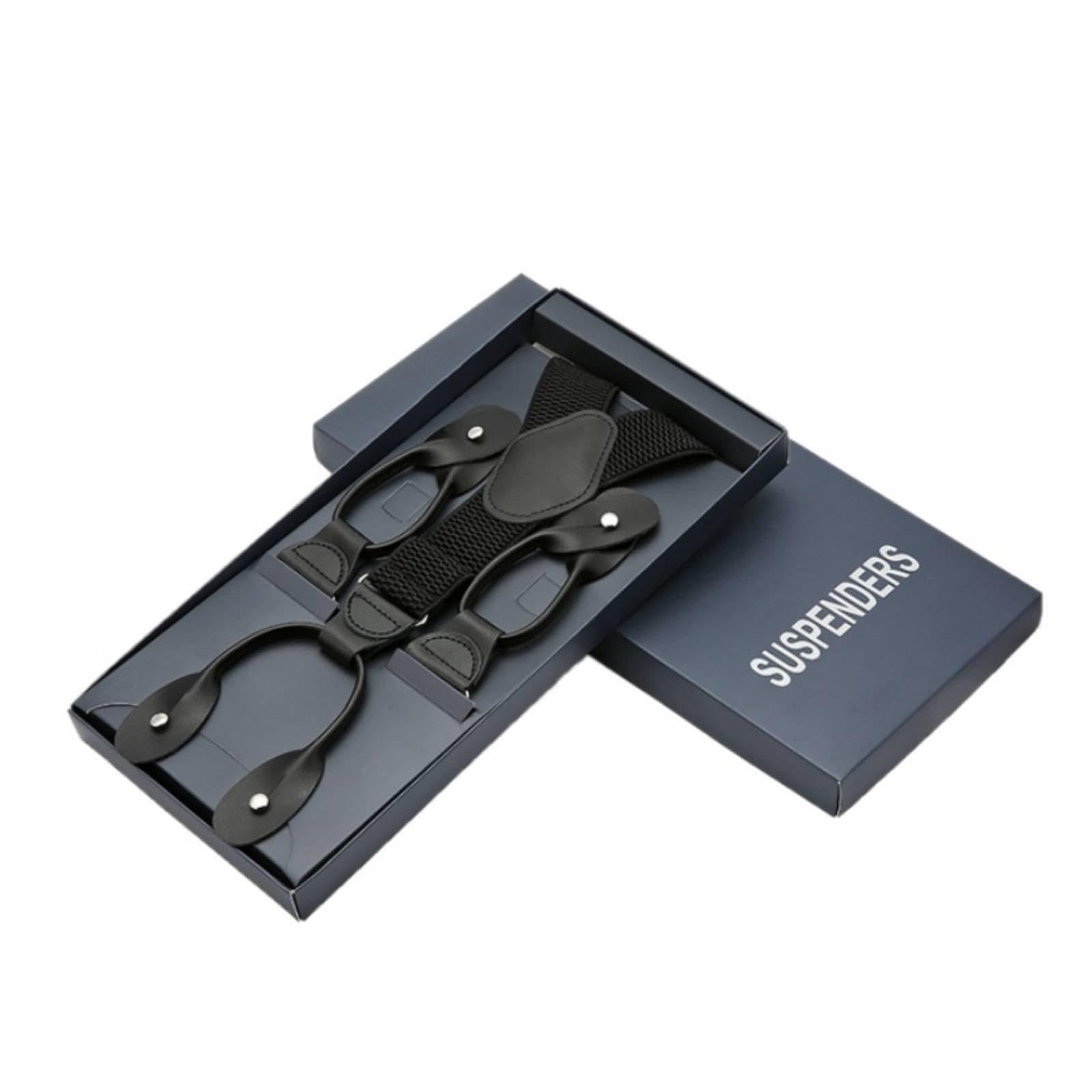 Elastic Button-Attached Suspender Gift Box Included Y-Back Button Suspender Adjustable Leather End Dress for Men, Wedding Black|Clothing Shoes & Accessories| Mens Accessories| Suspenders-image-12