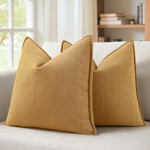 MIULEE Pack of 2 Mustard Yellow Decorative Chenille Pillow Covers 16x16