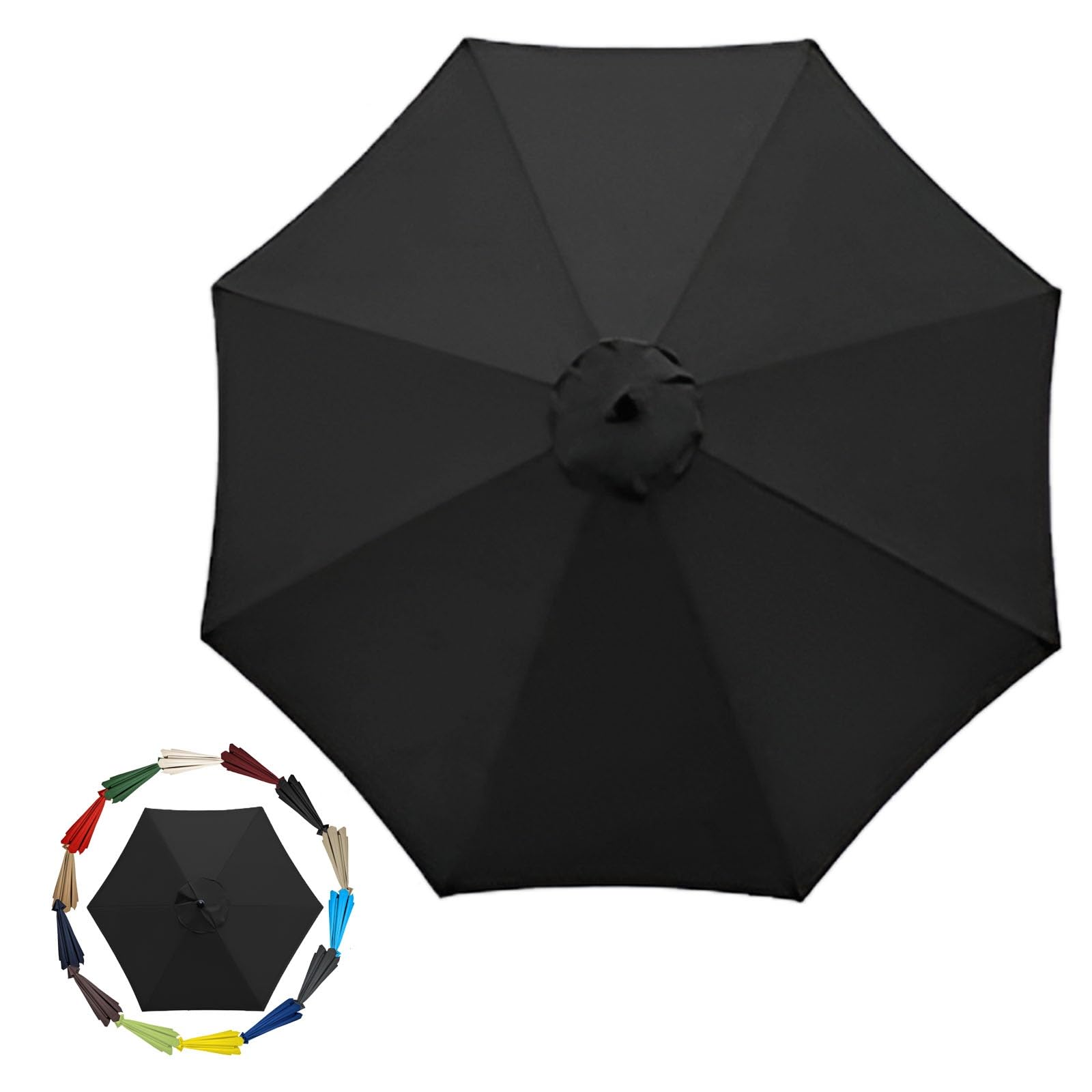 GZDXBF 200cm 270cm 300cm / 6ribs 8 Ribs Replacement Parasol Fabric Cover, Umbrella Cloth Replacement, Garden Parasol Canopy Cover(Color:Black,Size:6 ribs-2.7m(8.8ft))