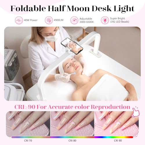 LIONVISON Desktop Halbmondlampe für Nägel: 29 LED Halbmond Wimpern Lampe mit Telefonhalter - 3 Farbmodi für Nageldesigner Einstellbar Halbmondlicht für Nagelstudio Handwerk