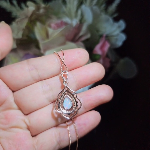 9k Rose Gold Gf White Ethiopian Opal Teardrop Pendant