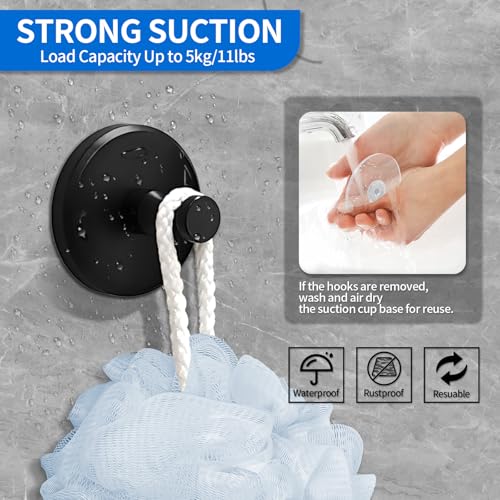 JUYSON Suction Cup Hooks for Shower, Towel Hooks for Bathrooms, Suction Hooks for Windows, Glass, Mirror, Tile, No Drill Shower Hooks for Hanging Loofah, Robe, Matte Black, 4 Pack by JUYSON - Image 5