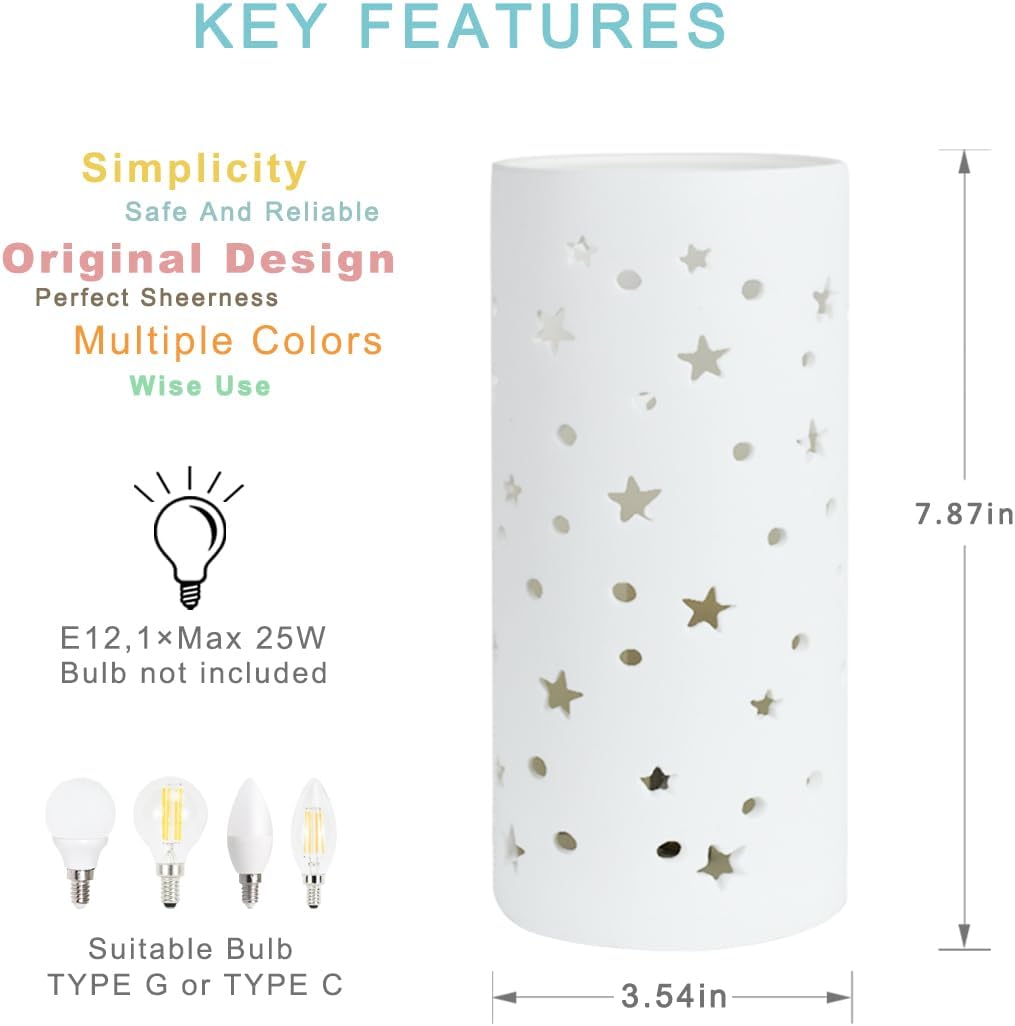 Dana Small Table Lamp for Living Room as Bedside Table Lamp for Bedroom,Modern Ceramic Table Lamp,Kids Night Nursery Table Lamp,Φ3.54×H7.87IN,Bulb Excluded,White Star