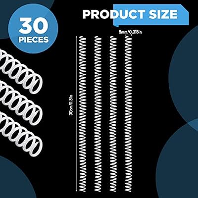 Pajean 30 Pcs 8 Mm/ 5/16 Inch Spiral Binding Coil Coil Bindings Spines 4: 1 Pitch 54 Sheet Capacity Plastic Binder Combs for Teacher Office Document Notebook Business Proposals Reports Menus(White)