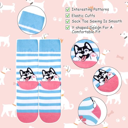 Chalier Cozy 5 Paar Damen Socken Niedliche Katzen Hunde Tiere Lustige Geschenk für Frauen Baumwollsocken Einheitsgröße(A4-Mix Hunde)