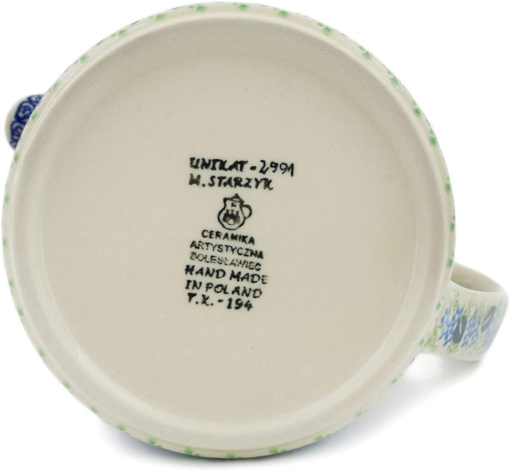 Polmedia Polish Pottery Tea or Coffee Pot UNIKAT - Iris Meadow Pattern Handmade in Boleslawiec Poland by Ceramika Artystyczna + Certificate of Authenticity