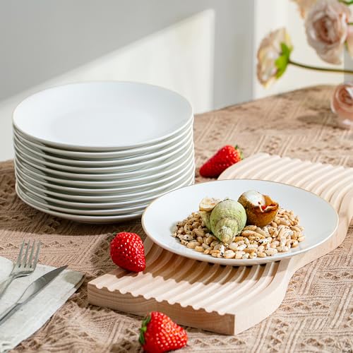 BTaT- White Dessert Plates with Gold Rim, Set of 6, 8" Round, Porcelain, Elegant Style, Dinner Plates by Brew To A Tea - Image 4