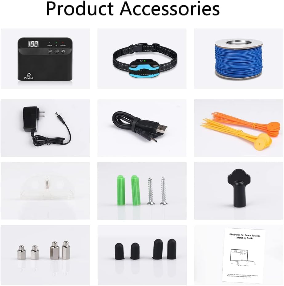 pceotllar electric fence for dogs, electric dog fence system, 1 water resistant collar receiver, with 656ft underground/aboveground boundary wire, for small medium large dogs for 1 dog