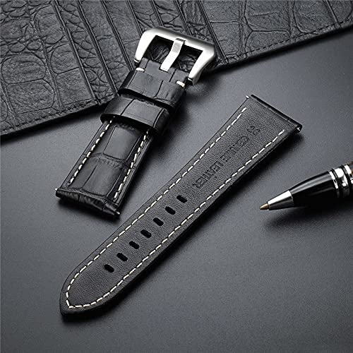 New 20 22 24 26Mm Genuine Leather Watch Band Strap Blue Watchband Watch Accessories Bracelet With Solid Metal Buckle (Color : Black, Size : 24Mm) #TOP5