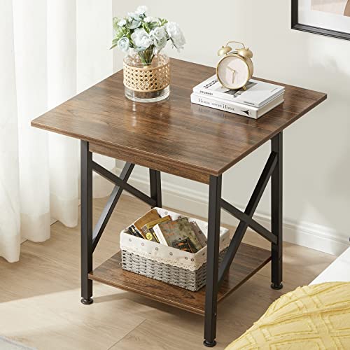 Greenforest End Table 24 Inch Industrial Design Large Side Table With Storage Shelf For Living Room, Easy Assembly, Rustic Walnut #TOP5