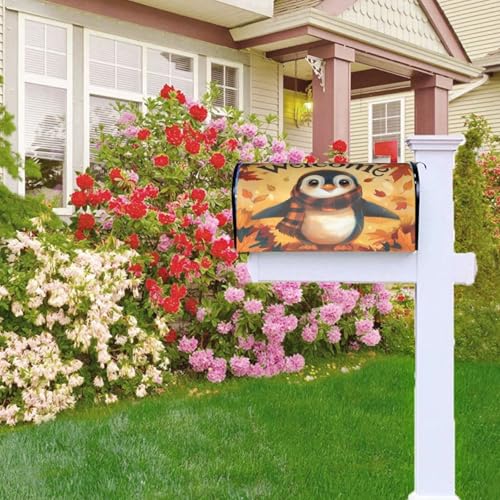 Image of Dujiea Autumn Penguin Welcome Mailbox Wraps - Waterproof Magnetic Post Box Cover, Standard Size 21 inchX 18 inch Garden Yard Outside Farmhouse Home Decor