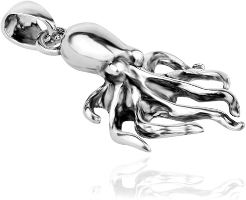 Sterling Silver 925 Octopus Pendant Sea Life Charm Nautical Ocean Sea Necklace Chain Handmade Jewelry
