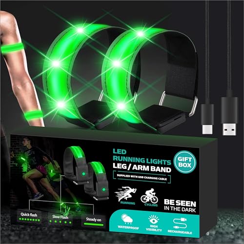 Image of Running Lights for Runners USB Rechargeable Reflective Arm Bands Adults 2 Pack High Visibility Reflective Armbands for Night Safety Running Armband Running Gear Band for Cyclists Jogging Dog Walkers