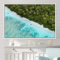 Framed Canvas Wall Art Coastal Scenery Aerial Coastal Cool Multicolor Ocean Photography Realism Relax/Calm - 16x24 inches