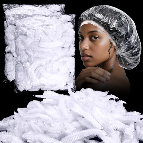 Gdotmely 200 Pcs Disposable Shower Caps,19 Inch Plastic Shower Cap for Women,Elastic Large Thick Waterproof Bath Cap,Plastic Clear Hair Caps for Bathing,Hair Care,Home Use,Salon,Spa,Hotel,Travel
