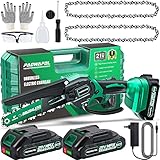 Mini Chainsaw Brushless 6 Inch Cordless-2 Batteries Powered Chain Saw Electric Chainsaw-Handheld Rechargable Batteries Small Hand Saws With 2 Chains Power Operated for Tree Trimming Graden Pruning