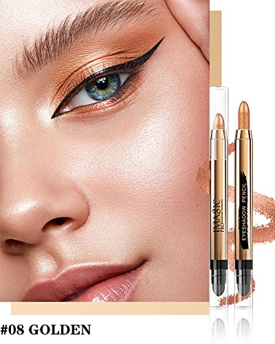 Cream Eyeshadow Stick -1Pcs No Crease Glitter Shimmer Golden Cream Eye Shadow Stick With Soft Brush,Rotatable Eye Brightener Pencil Crayon, Long Lasting Waterproof For Smoky Metallic Eye Makeup-8# #TOP3