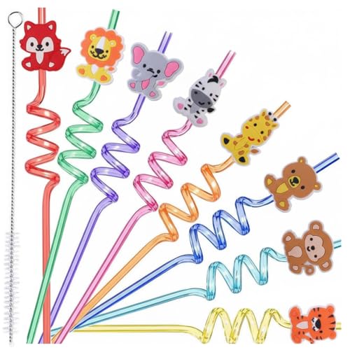SGERUFZ 8 cannucce riutilizzabili animali bambini, cannucce per festa compleanno bambini decorazione, regalini compleanno bambino, con spazzola pulizia acciaio inox