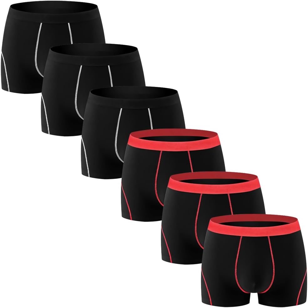 Sexy Code 1701 Men's Boxer Briefs 6-Pack, Modal Stretch Underwear Breathable Soft Trunks for Men, Black & Red