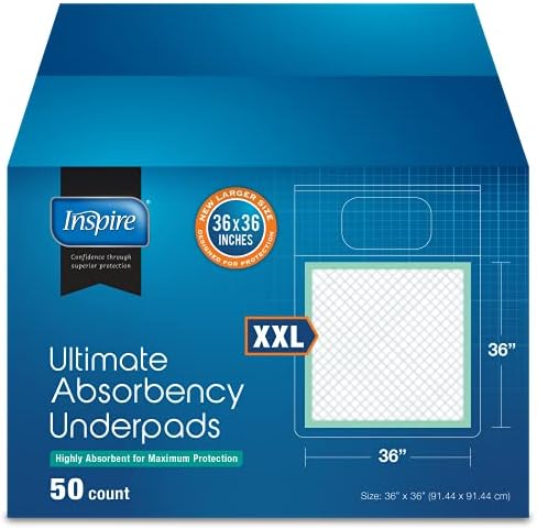 Inspire Extra Large Super Absorbent Bed Pads for Incontinence Disposable 36 x 36 in. 125 Gram | Ultra MAX Absorbent with Polymer Incontinence Bed Pads Liner Chucks Pads Disposable Puppy Pad Large